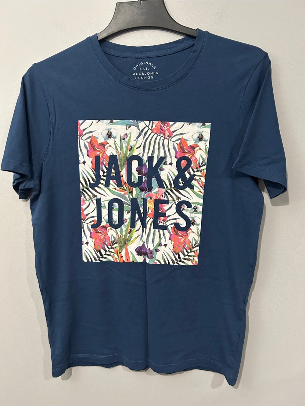 Jack & Jones Navy Blue Floral Logo Short Sleeve Tee